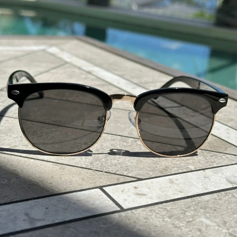 Happy Hour G2 Sunglasses Black Gold Clubmaster Style Dark Smoke Lens Eyewear